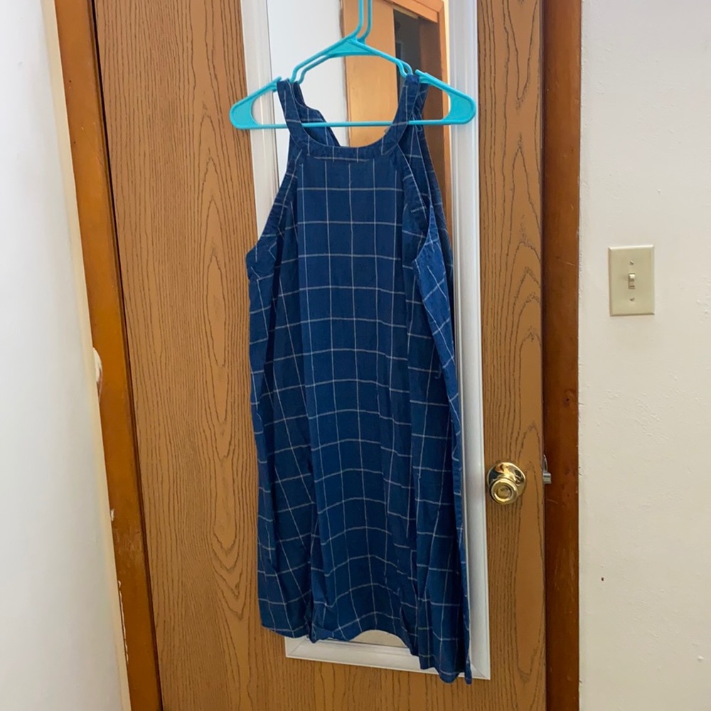 Blue and white large checkered sun dress